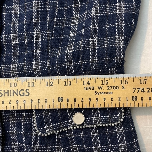 V Neck Button Down Pockets Vintage Sleeveless Plaid Tweed Dress - Picture 8 of 9